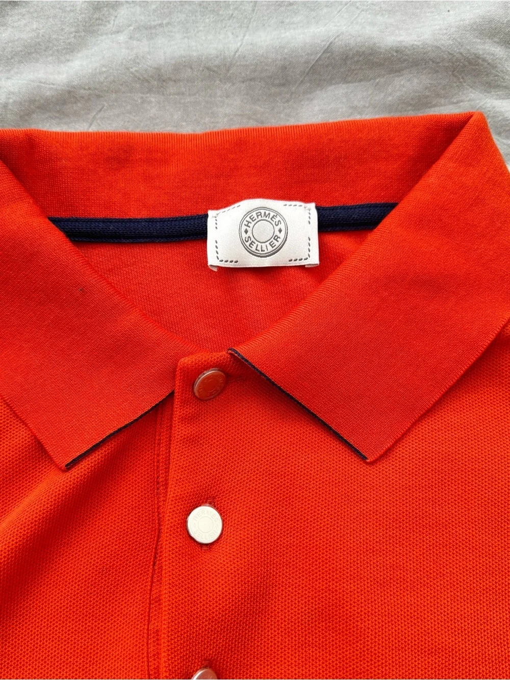Hermès Sellier Button Stretch Pique Short Sleeve Men’s Polo ~ Made in Italy